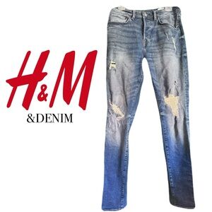 H&M &DENIM Women's Size 33 Skinny Distressed Jeans Button Up CN175/84A
